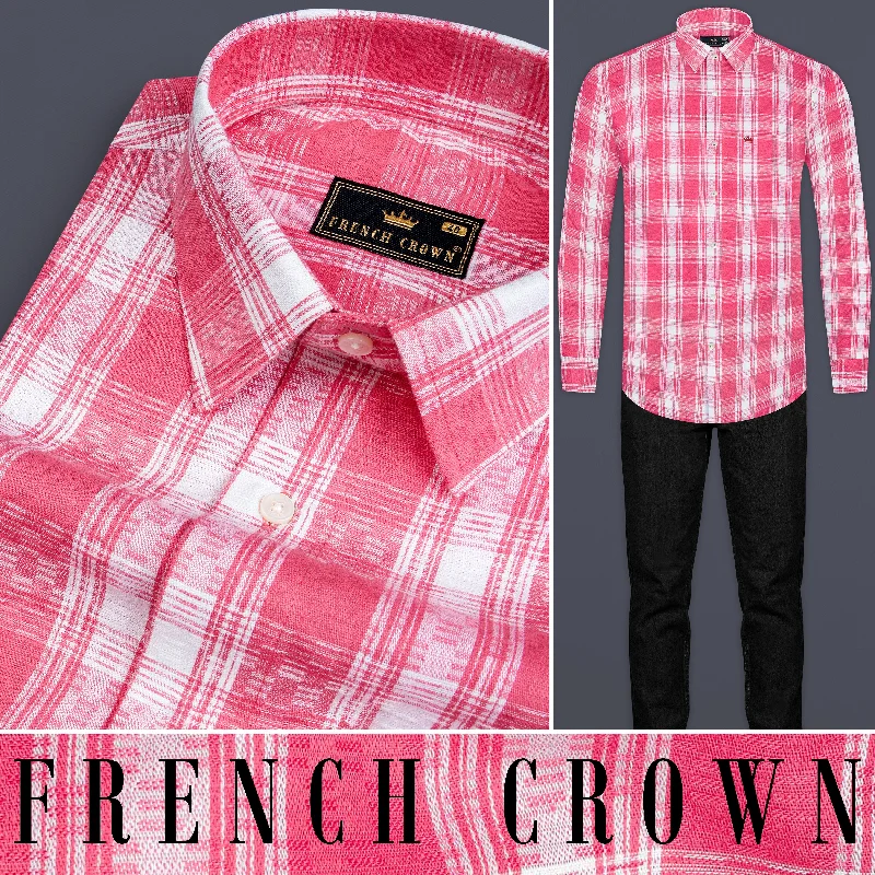 Mandy Pink and Bright White Checkered Twill Premium Cotton Shirt