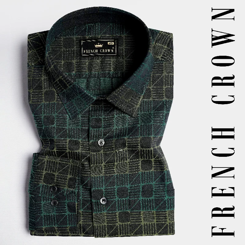 Tuatara Gray with Everglade Green Jacquard Textured Premium Giza Cotton Shirt